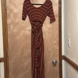 Latched Mama Rust Striped Maxi Dress